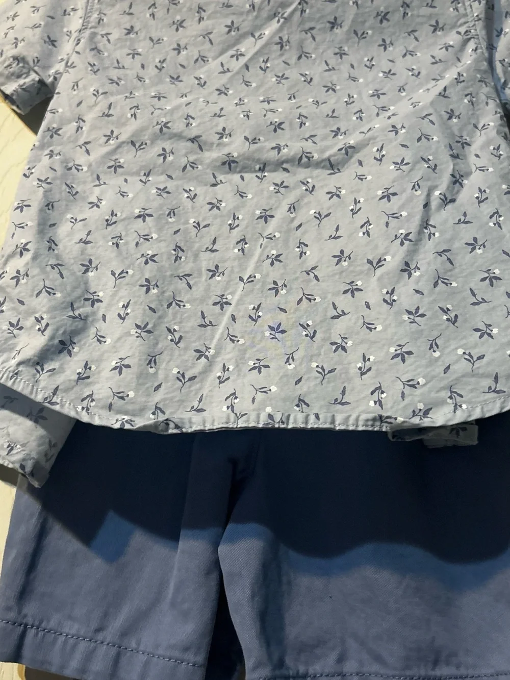 Carter's Light Blue Floral Button-Up Shirt and Navy Blue Shorts Set